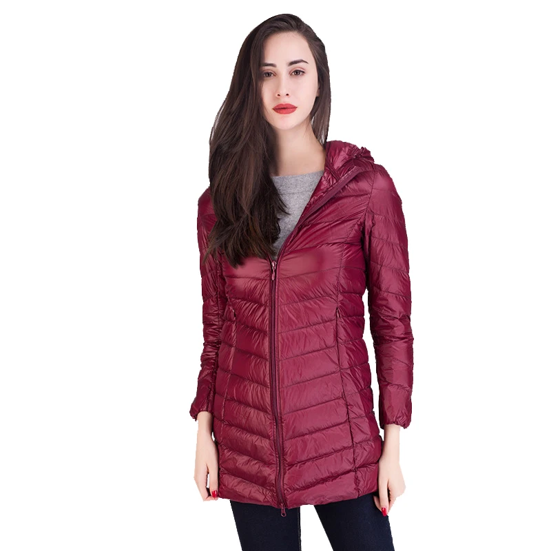 

Women Winter Jacket 2018 Female Real Duck Down Coat Ladies Hooded Slim Puffer Parka Light Weight Burgundy Korean Fashion Clothes