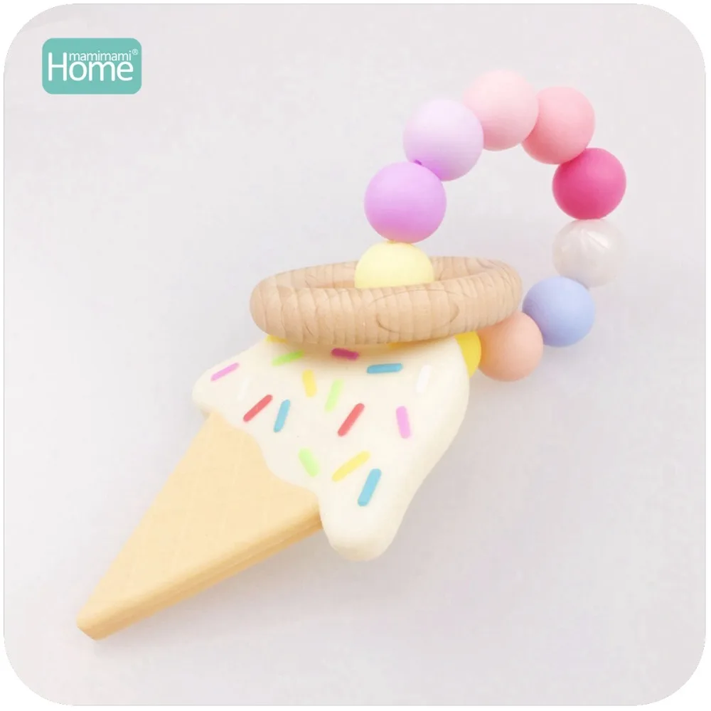 

MamimamiHome Baby Toys Ice Cream Chew Silicone Beads Organic Beech Wooden Teether Nursing Bracelets Toys For Kids Baby Rattle