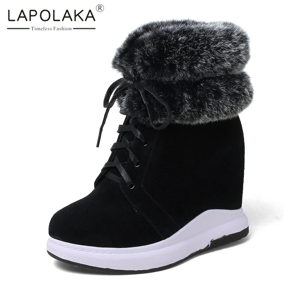 

LAPOLAKA 2018 dropship wholesale women's shoes lace up Ankle Boots Woman Shoes platform warm plush winter Boots Female