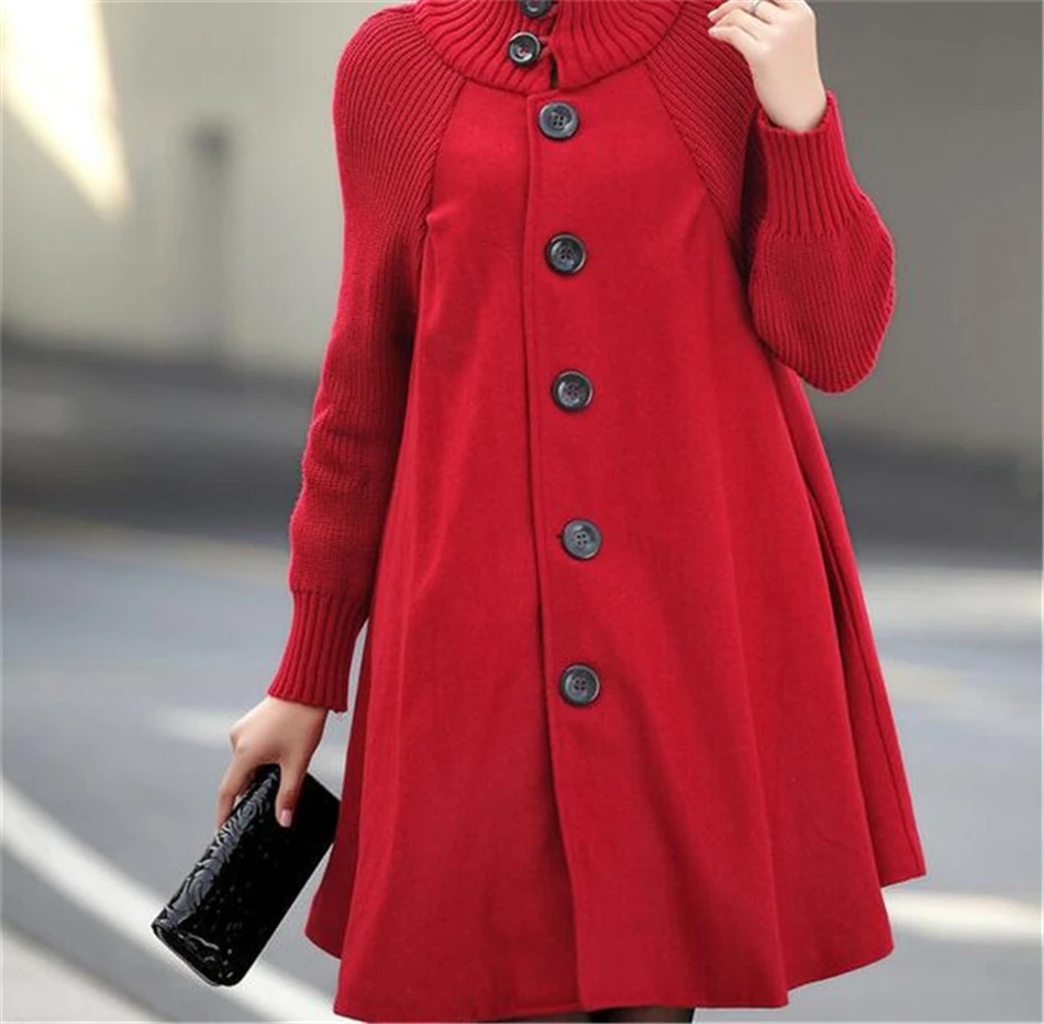 Осень Зима Новая корейская Высококачественная Женская длинная куртка длинная свободная красная шерстяная вязаная накидка трапециевидная шерстяная ветровка верхняя одежда