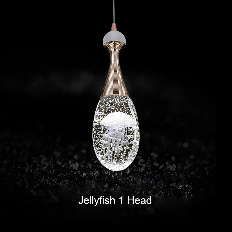 Modern Jellyfish Perfume Bottle Bubble Crystal Pendant Light Restaurant LED Lighting Dining Room Hanging Lamp Fixtures Droplight - Body Color: 1 Head Jellyfish