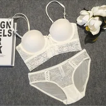 Белый сексуальный пуш-ап Съемный ремень/глубокий V кружевной бюстгальтер набор/белье yw013