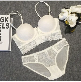 

White Sexy Push-up Detachable Strap/ Deep V Bra Lace Bra Set/ Lingerie yw013