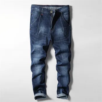 

Mens Casual Skinny Blue Jeans Pants Men Solid Color Autumn Jeans Male Slim Elastic Washed Denim Fashion Simple Denim Trousers