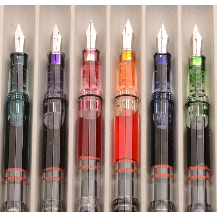 per firme ufficio Set di 5 penne stilografiche con punta fine trasparente e convertitore di ricarica scuola 