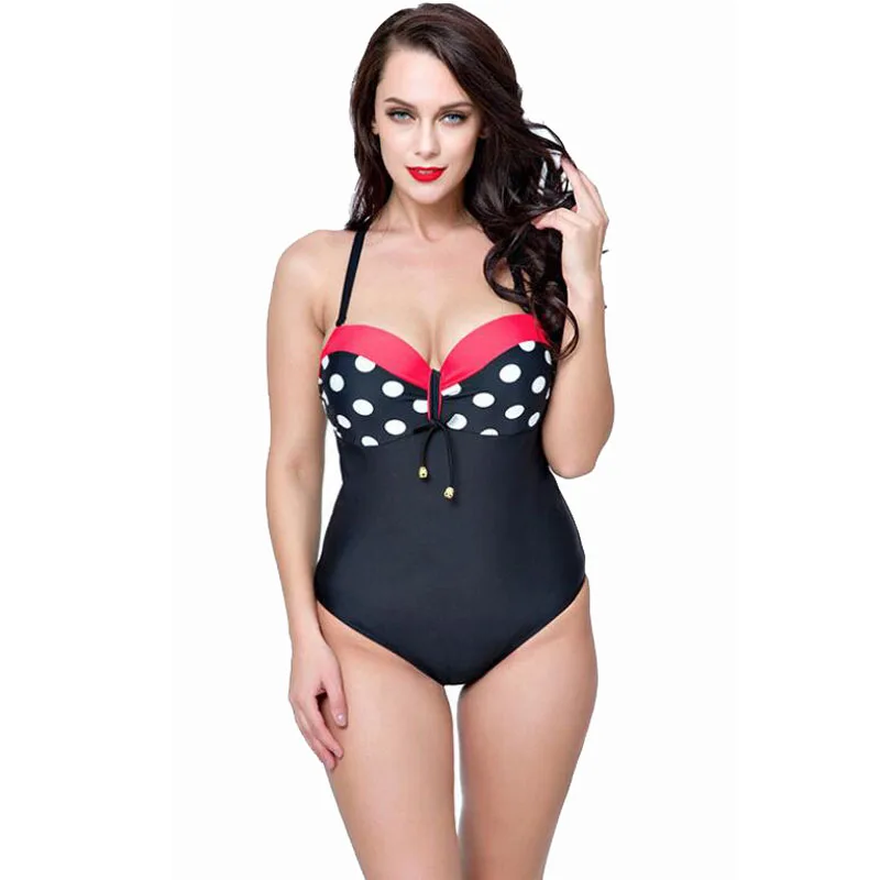 

Plus Size 6XL Swimwear Women One Piece Swimsuit Vintage Polka Dot Triangle Push Up Swimsuit Sexy Bodysuit Bathing Suit Beachwear