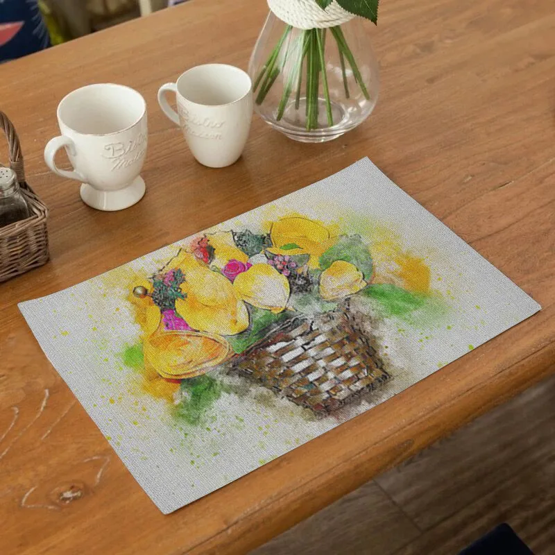 

Flower pattern waterproof Placemats polyester Non-slip Mats Kitchen Accessories Mat Solid Placemat for kitchen table Decor Home