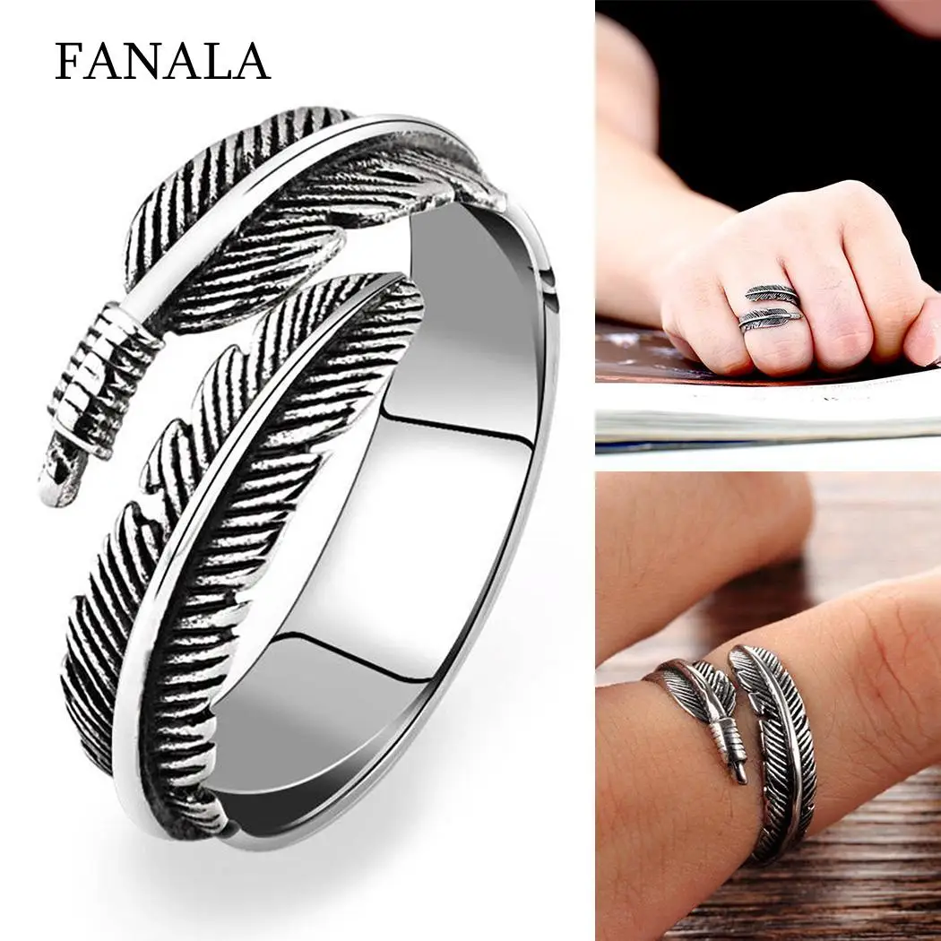 FANALA Unisex Rings Fashion Casual Carved Leaves Shape Open Female Ring Jewelry Charm Wedding Ring Silver rings for women anillo