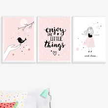 Bird Girl Quotes Wall Art Canvas Painting Nordic Posters And Prints Scandinavian Wall Pictures Kids Baby Room Nursery Home Decor