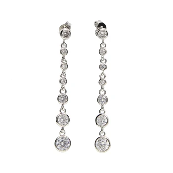 

top quality sparking bling AAA+ cz cubic zirconia bezel cz drop charm long tennis women silver color wedding gift luxury earring