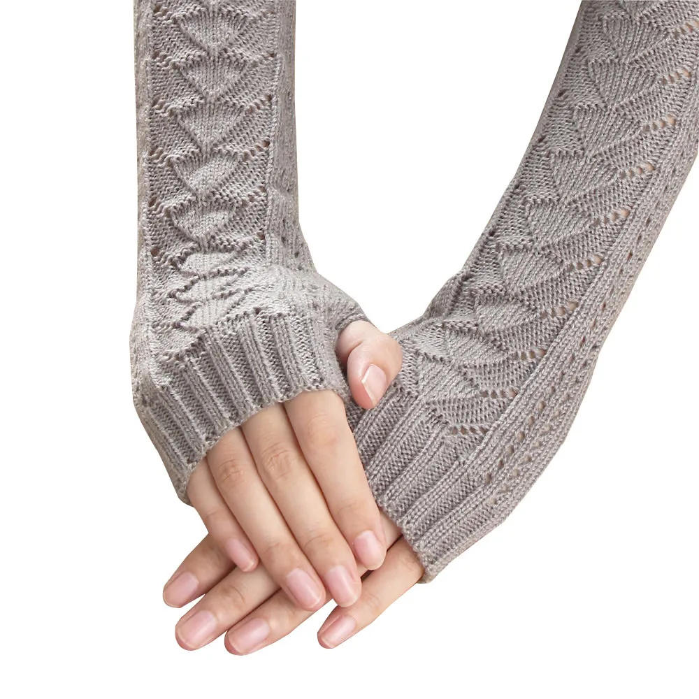 Amazig длинные перчатки женские вязаные перчатки без пальцев зимние перчатки сплошной цвет FunS29
