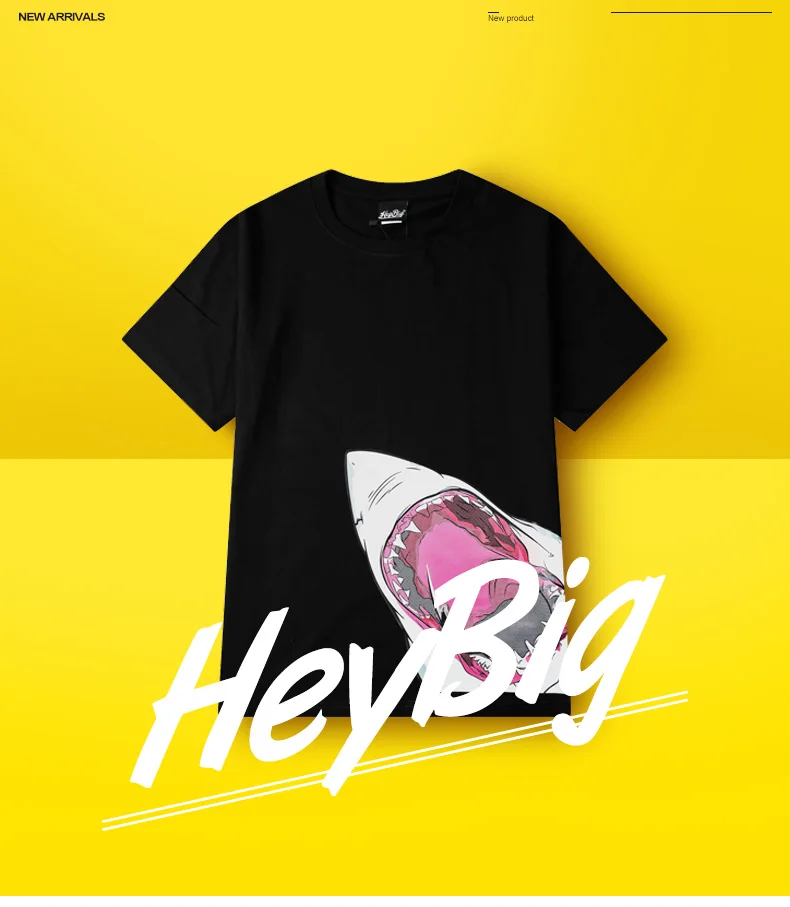 Футболка для скейтборда для мальчиков, футболка с принтом акулы, свободная Удобная уличная спортивная одежда в стиле хип-хоп, черно-белые футболки с короткими рукавами