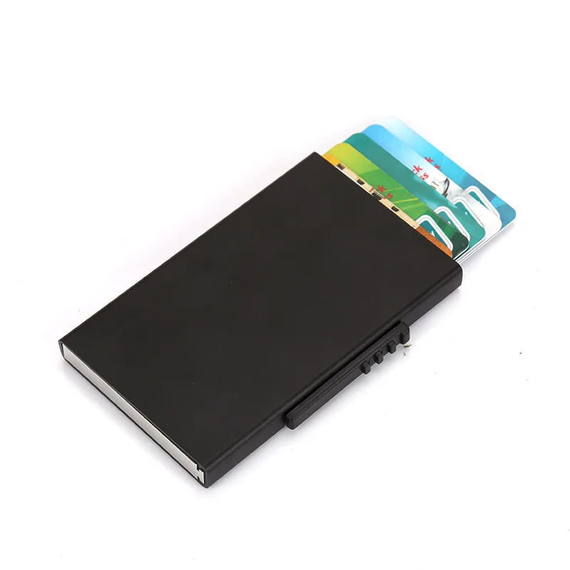 Модный Rfid Алюминиевый футляр для карт памяти автоматический всплывающий бизнес-держатель для карт мужской Металлический футляр для кредитных карт для паспорта ID карты Кошелек 532 - Цвет: Black