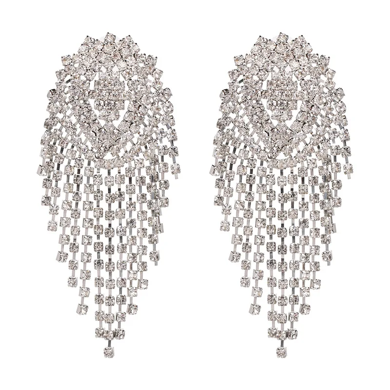 

Qiaose Luxury Rhinestone Chain Tassel Dangle Drop Earrings for Women Fashion Jewelry Boho Maxi Collection Earrings Accessories
