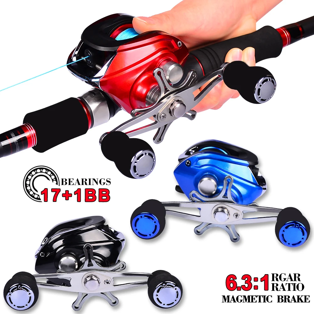 Water Drop Reel Casting Reel Gear Ratio 6.3:1 Aluminum Spool Baitcast 17+1BB Bearing Left-Right Handle 200g Baitcast Reel