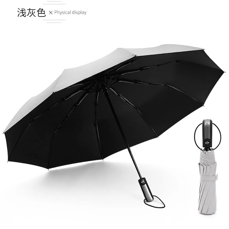 New Automatic Three-Folding Automatic Umbrella Sun Rain Women Male Auto Luxury Windproof Travel Umbrellas For Men Black (14)