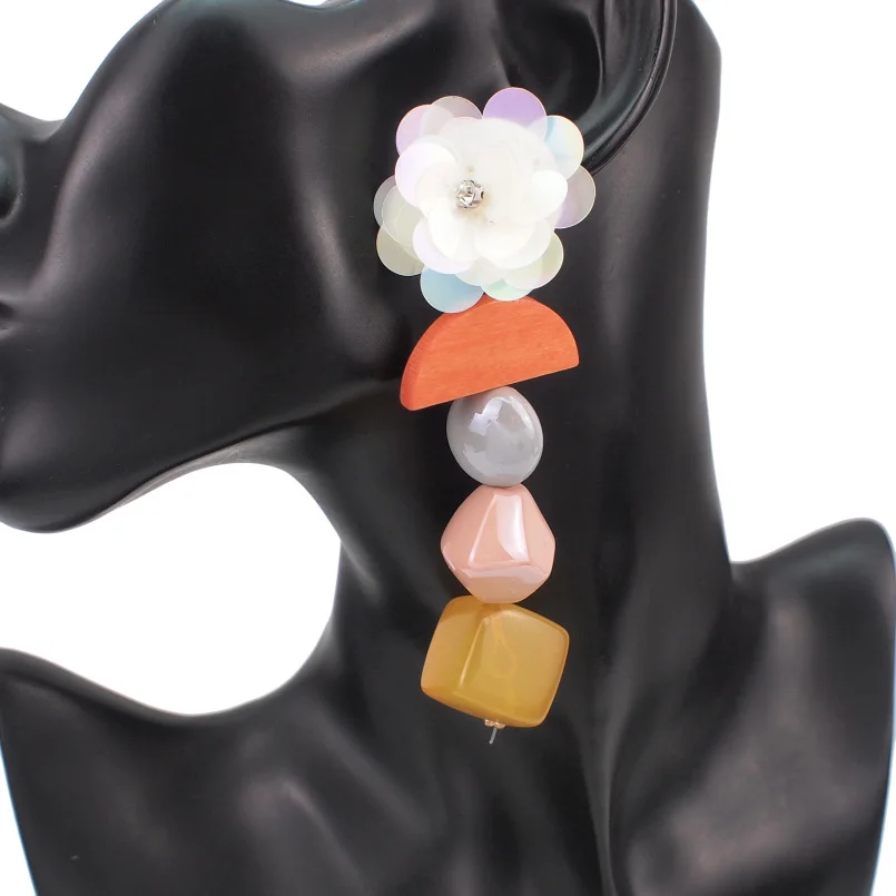 MANILAI Bohemia Resin Statement Dangle Earrings Charm Rhinestone Flowers Drop Earrings For Women Trendy Wedding Jewelry