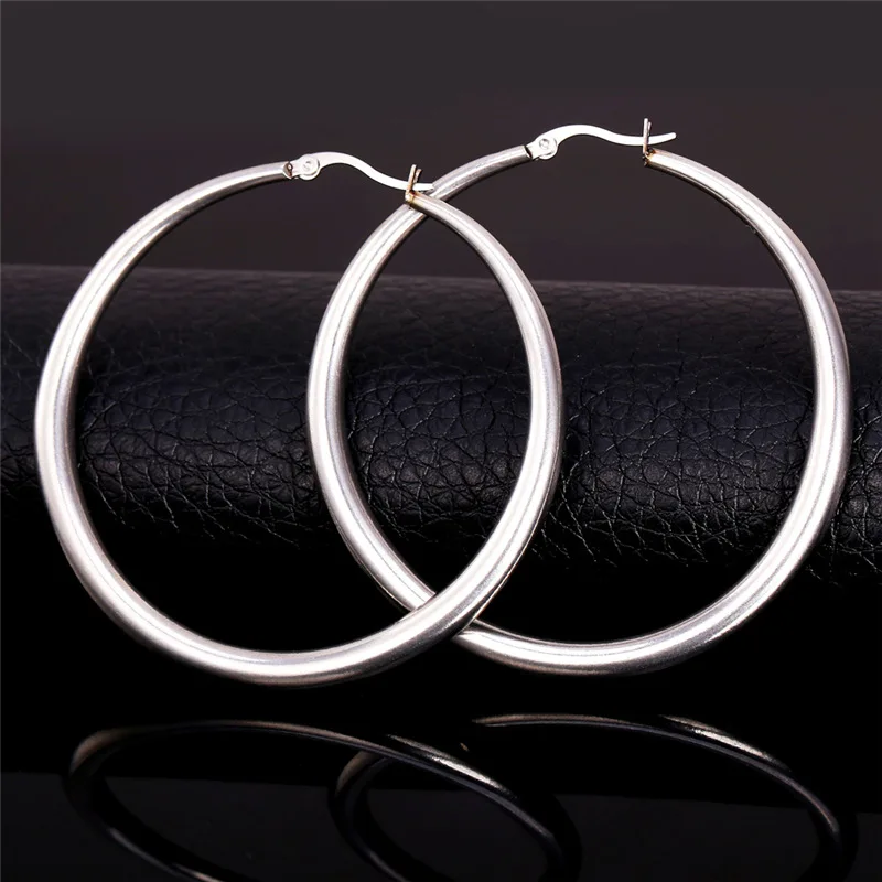 U7 Gold Color Hiphop Big Hoop Earrings Stainless Steel Women Jewelry Minimalist Circle Round Huggie Earring Mother's Gift E365
