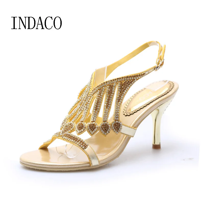 

New Arrival Women's Fashion Rhinestone Sandals Ankle Strap Wedding Shoes Genuine leather Shoes Woman 8cm INDACO