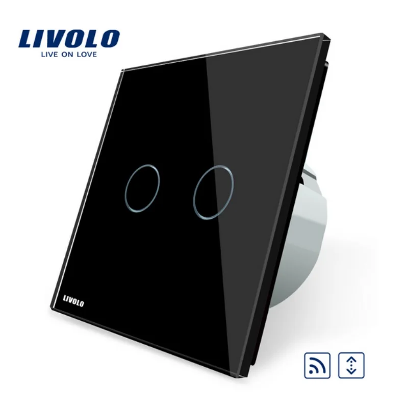 Livolo ЕС Стандартный сенсорный домашний умный дистанционный переключатель для управления шторами VL-C702WR-12 с роскошной черной кристаллической стеклянной панелью - Цвет: black