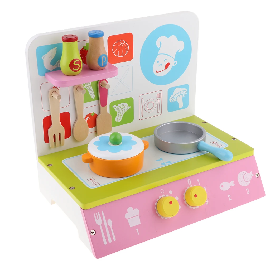 Girls Play House Kitchen Cookware Playset Kid Pretend Toy Cooking Stove Bench Pots Pans Utensils Kitchenware Set Gifts