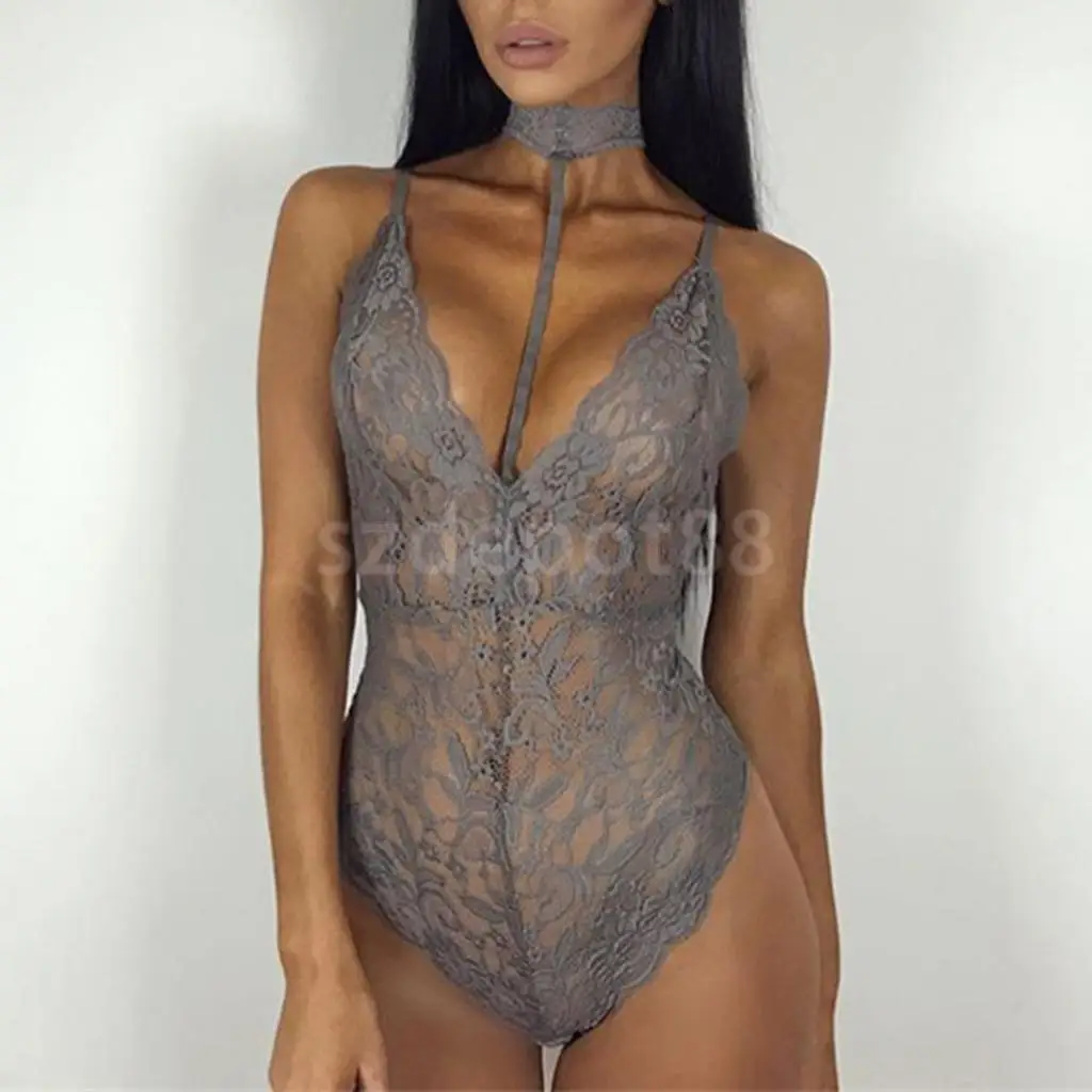 Sexy Women Lace Bodysuit One Piece Choker Teddy Lingerie Babydoll Lace Tops Red/Black