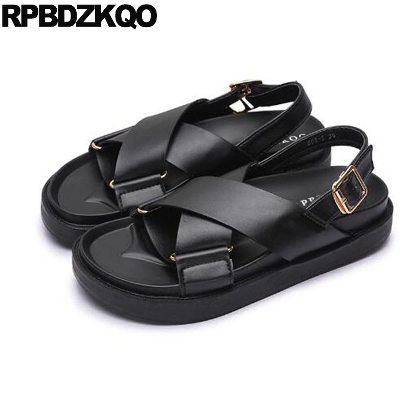 

comfortable black slingback roman ladies women sandals flat summer 2019 platform wide fit designer shoes runway soft open toe