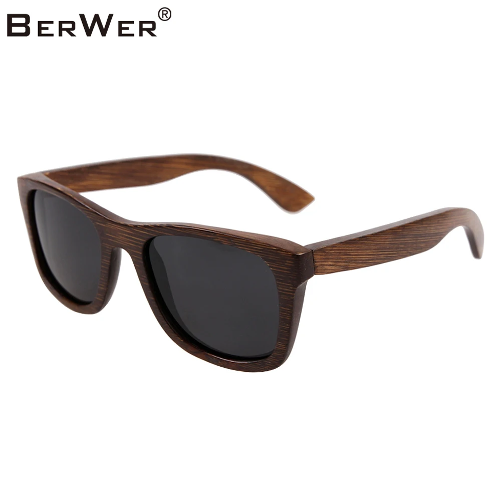 

BerWer bamboo sunglasses 2019 fashion polarized sunglasses popular new design wooden sunglasses Frame Handmade