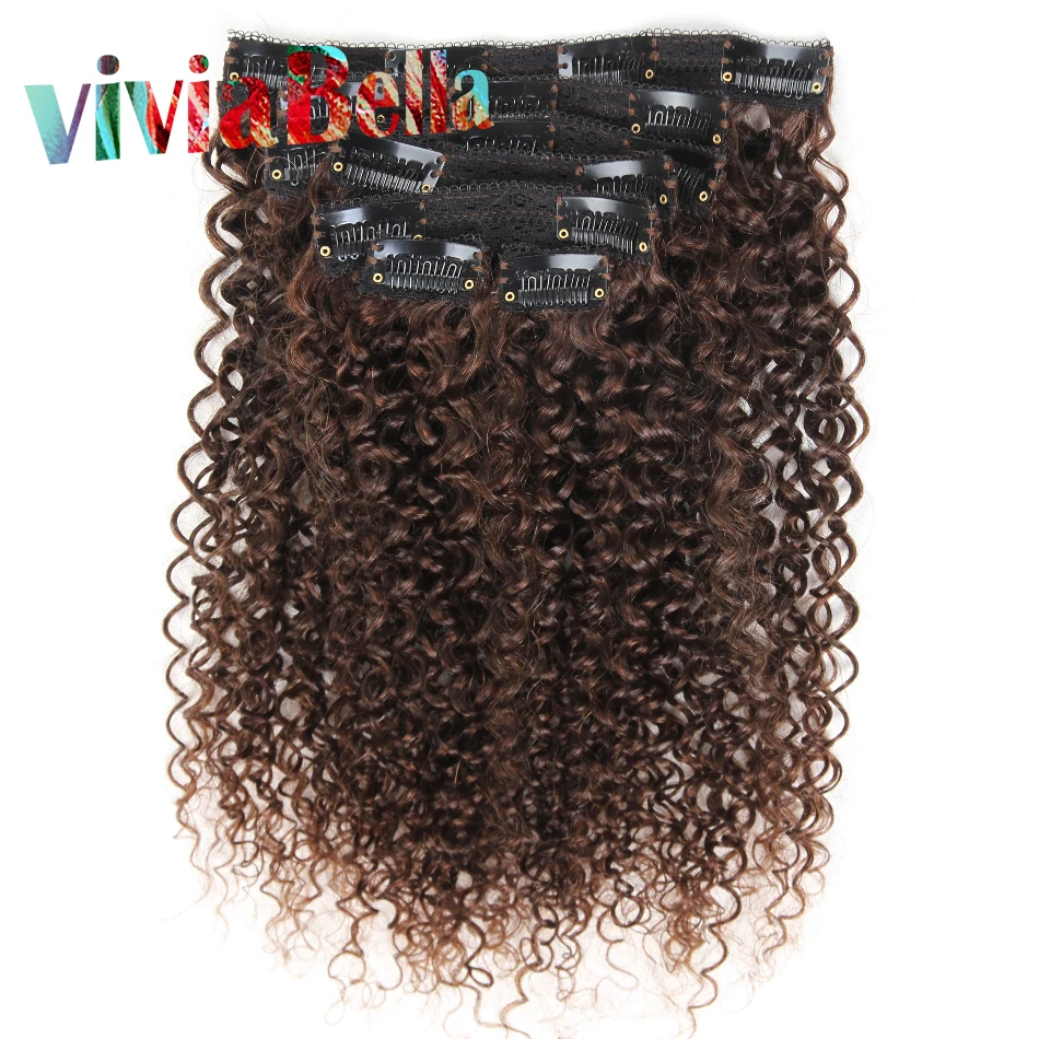 3B 3C Kinky Curly Clip Ins Clip In Hair Extensions Dark Brown Color