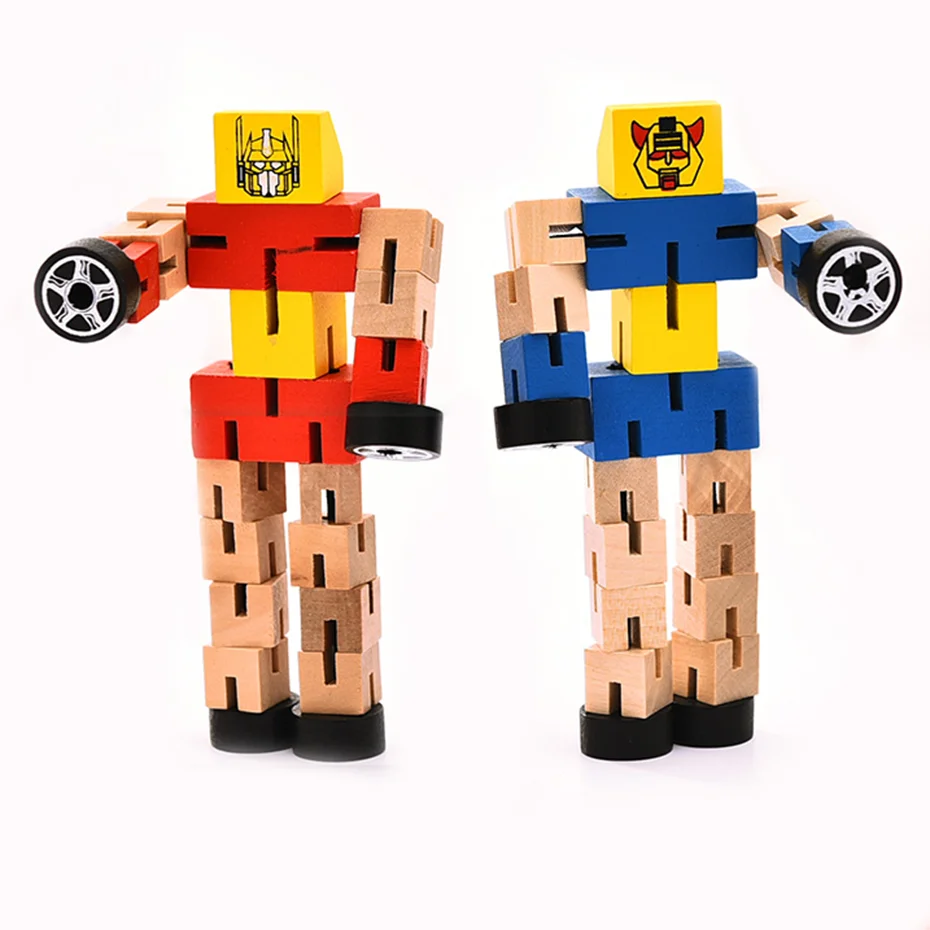 1pc Wooden Toys Wood Car Human Puzzle Shape shifting Wood Robot Food