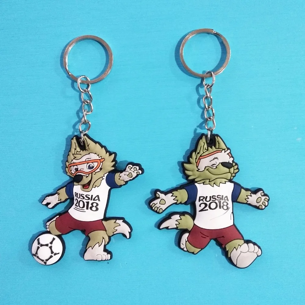 

PVC Titanic Football Cup Pendant Keychain 2018 Russia World Cup Mascot Zabi Vaca Wolf Keychain Keyring Wholesale B-1036