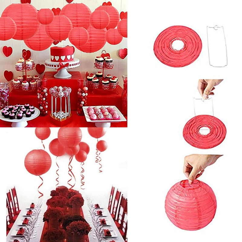 12 шт./компл. 6 &quot 12&quot Красный Китайский бумажный фонарь бумага lampion lampionnen для