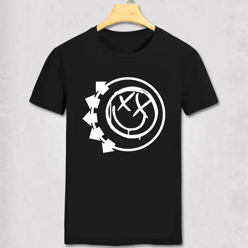 2016-5-8-032 Blink 182 Smiley Face Punk Rock Roll T Shirts Pop Music T-shirt Man cotton casual tshirt