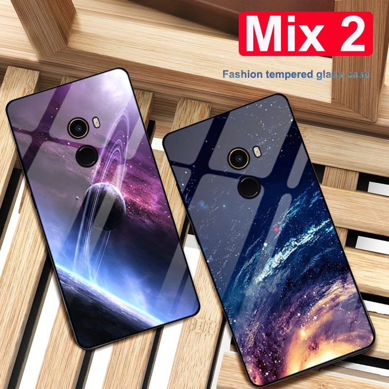 Coque For xiaomi mi Mix 2 case Starry sky tempered Glass + TPU Edge Slim Hard Back Cover Mix2 phone | Мобильные телефоны и