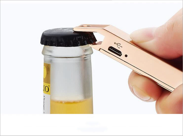 

10pcs/lot Beer bottle opener lighter windproof rechargeable lighter thin strip USB cigarette lighter as Smoking accessary
