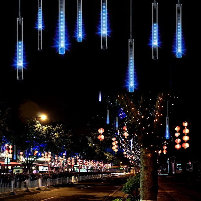 Европейский штекер 20 см метеоритный дождь трубы светодиодные ленты светильник Рождество Свадебные украшения сада - Испускаемый цвет: Синий