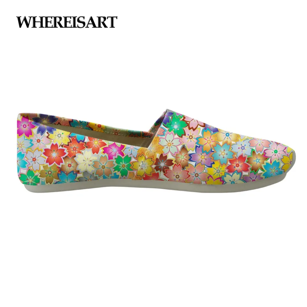 

WHEREISART Newest 2019 Women Flats Shoes Colorful Flower Print Loafers Canvas Ladies Female Casual Slip-on Flat Shoes Customized