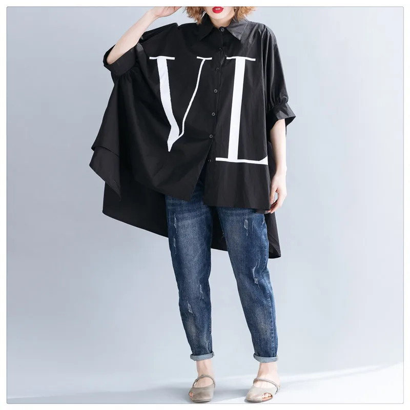 Oversize Korean Shirt Women Blouse Plus Size Vintage Batwing Cotton Long Cardigan Blouses Big Size Ladies Summer Cotton Shirts