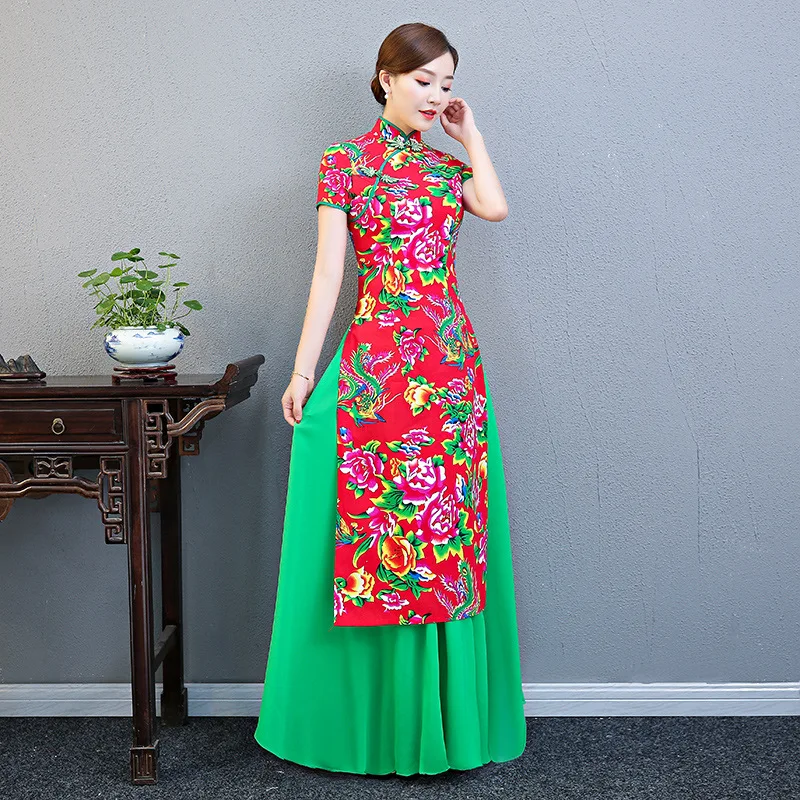 

5XL Ao dai Dress Party Cheongsam Vintage Chinese Womens Elegant Evening Qipao Dress Slim Long gown Retro Vestido