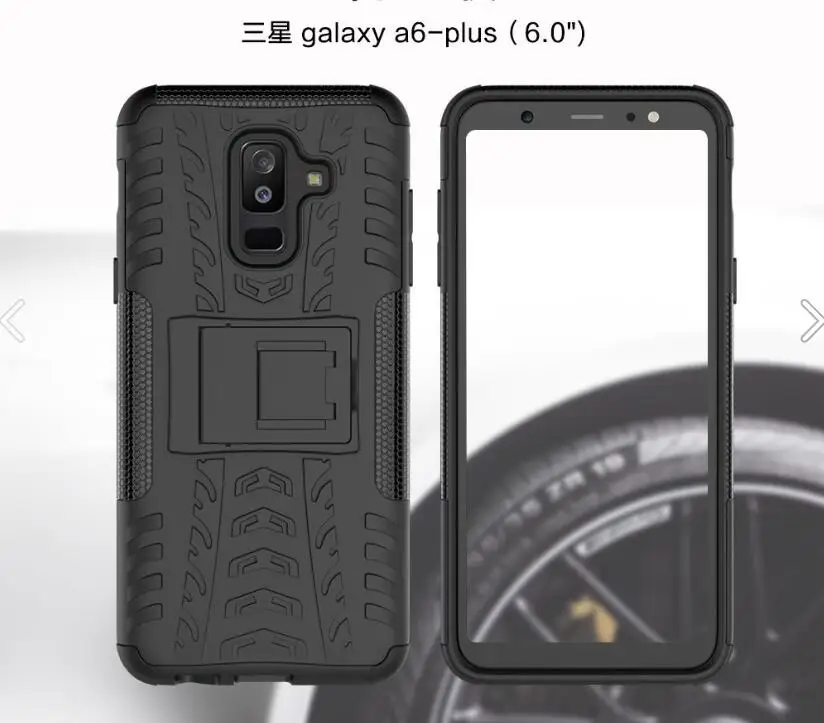 Для samsung Galaxy A6 Plus + закаленное Стекло Мягкие TPU Броня Гибридный защиты Kickstand Shell жесткий резиновое покрытие