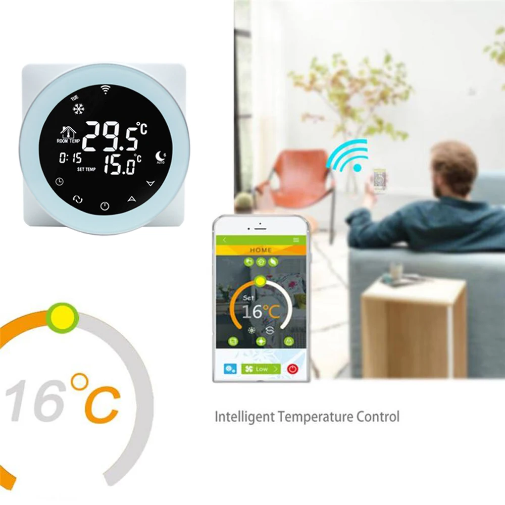 

WiFi Thermostat Voice Control Gas Boiler Heating Thermostat Temperature Controller LCD Digital Touch Screen Programmable Alexa