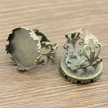 

Antique Bronze Color Fit 15mm 20mm Round Glass Cabochon Ring Settings Vintage Crown Adjustable Ring Settings Base 10pcs/lot