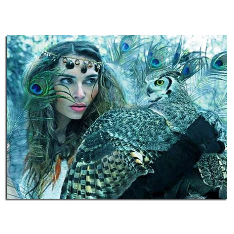 Us 924 23 Offładna Dziewczyna I Papuga 40x30 Cross Stitch Diy Pełny Diament Rysunek Placu Dostaw Haftowane Wklej Mozaika Do Dekoracji Domu W