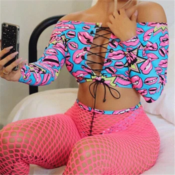 Women Swimsuit Cartoon Print Off Shoulder Bikini Fishnet Pants Swimming Suit Bikini Set Push Up Padded Swimsuit Beach Swimwear black off the shoulder strappy bikini set
