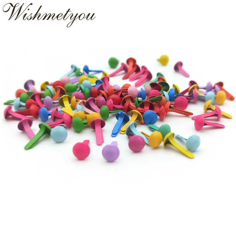 

WISHMETYOU 100pcs 4.5mm Cute Colorful Brads For Decor Photo Album Crafts Embellishment Scrapbooking Handmade DIY Supplies Design