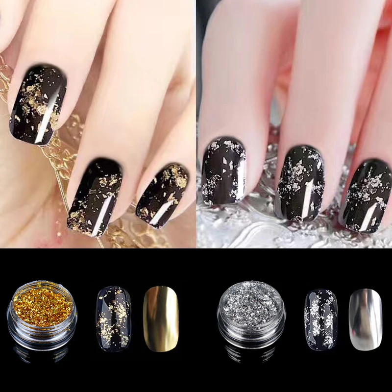 

WUF Gold Silver Optional Flakes Nail Sequins 0.2g Bling Mirror Nail Glitter Powder Paillette DIY Nail Art Decoration Glitters