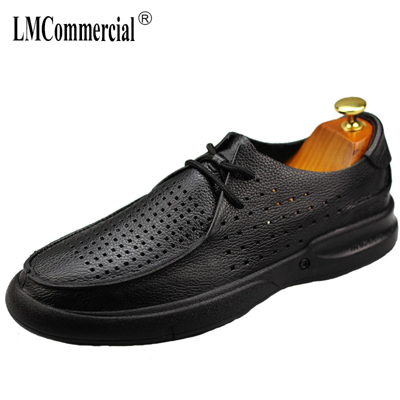 

spring autumn cowhide men's shoes sandals breathable comfortable soft bottom soft skin hole shoes business belt hollow shoes men