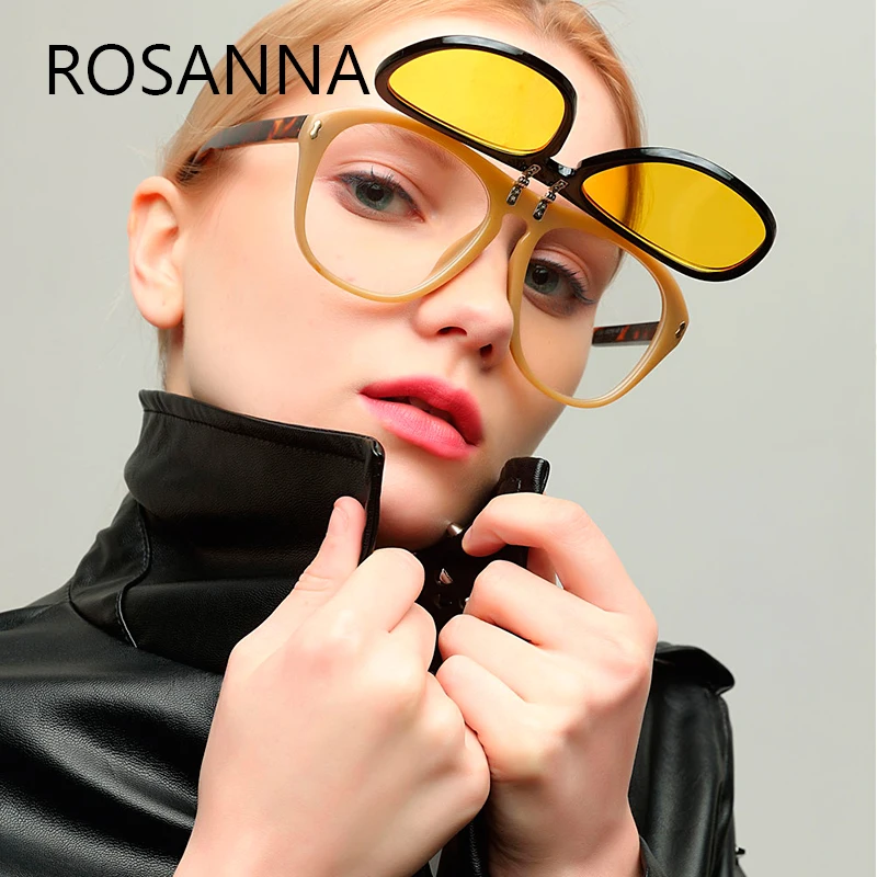 Ceny ROSANNA unikalny projektant kobiety za duże kwadratowe okulary z klapką w górę Clear Lens retro okulary przeciwsłoneczne w stylu Vintage gogle okulary nowy De Sol