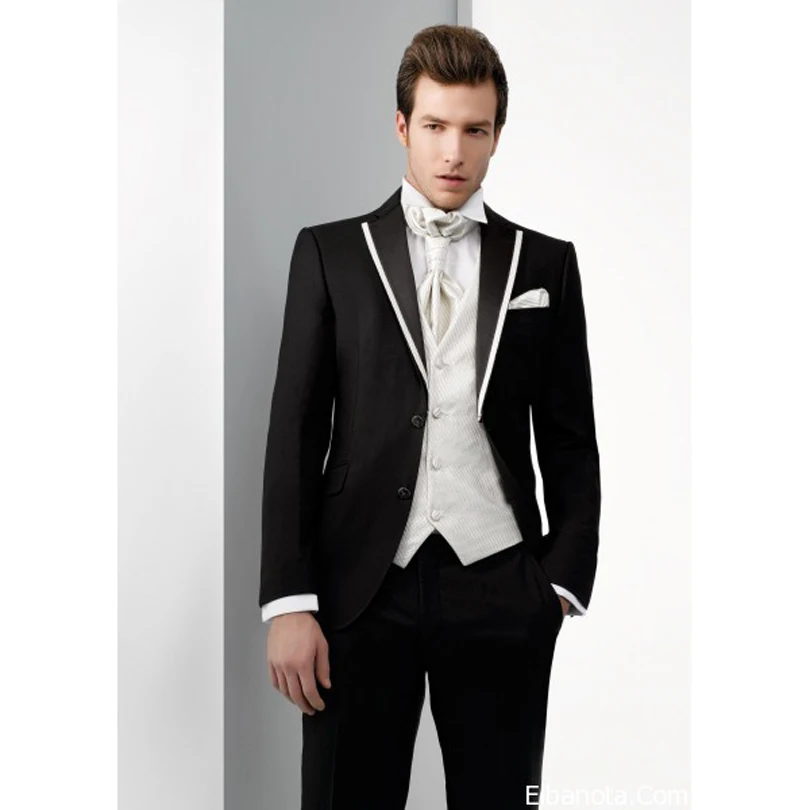 Новые Черные смокинги для жениха 3 шт итальянский стиль, для мужчин свадебные костюмы для выпускного вечера шафер Жених костюм Блейзер masculino