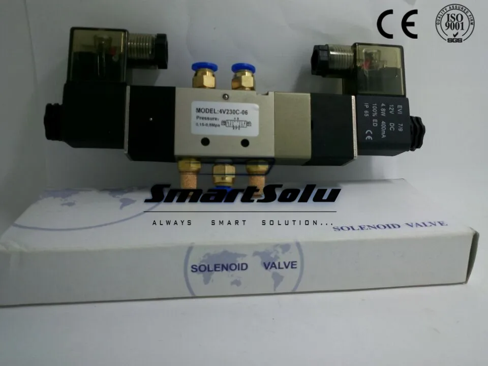 Пневматический электромагнитный клапан 4V230C-06 двойная катушка 1/" BSP 110 V AC 5/3 Way 5 порт с фитингами и глушителем